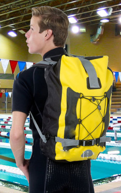 water hiking and swimming with a backpack